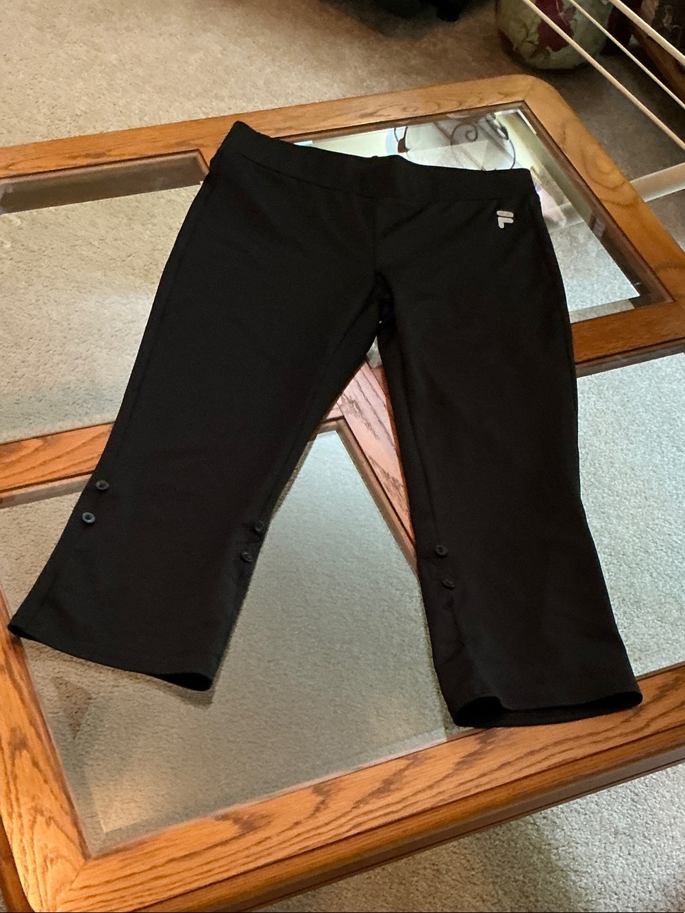 Black Cropped Leggings with Button Hem
